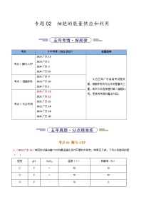 5年（2021-2025）高考1年模拟生物真题分类汇编专题02 细胞的能量利用（原卷版）（广东专用）
