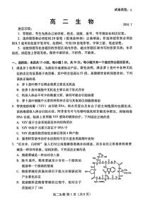 山东省潍坊市2024年7月高二年级下学期期末学习质量检测生物试题卷
