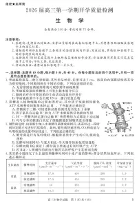 安徽省华师联盟2026届高三第一学期9月份开学联考生物试题及答案