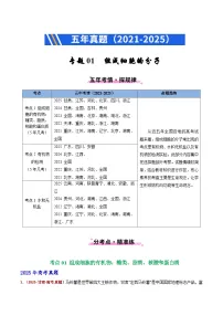 五年（2021-2025）高考生物真题分类汇编：专题01 组成细胞的分子（全国通用）（解析版）