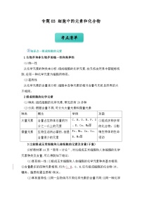 专题03 细胞中的元素和化合物（word）2024-2025学年人教版2019 高一必修一生物 期中复习（知识点+习题）
