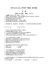 新疆喀什市2025-2026学年高一上学期期中测试生物试题（Word版附答案）