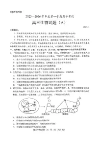 山东省菏泽市A类高中2026届高三第一学期期中考试生物试卷（含答案）
