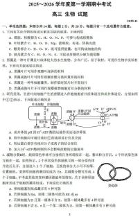 江苏省南京师范大学附属中学2025-2026学年第一学期期中考试高三生物学试卷（含答案）