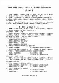 浙江省湖州市、衢州市、丽水市2024-2025学年高三上学期11月教学质量检测信息技术试卷及参考答案