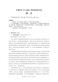 2025届湖南省长郡中学高三上学期期末适应性考试（暨长沙市统考模拟）语文试题（附参考答案）