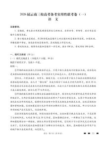 云南省三校联考2026届新高三高考模拟备考实用性联考试卷（一）-语文试卷+答案