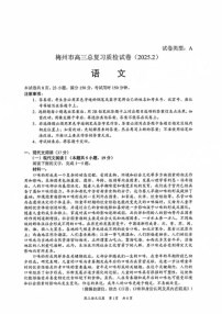 广东省梅州市高三下学期2月一模-语文试卷（含答案）