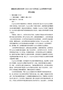 湖南省沅澧共同体2024-2025学年高二上学期期中考试语文试题（学生版）