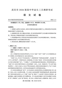 2026届湖北省武汉市高三下学期三月调研考试（武汉二调） 语文试卷（含答案）