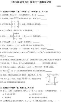 2021届上海市杨浦区高三下学期4月等级考质量调研（二模）数学试题 PDF版