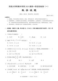 西南大学附属中学高 2025 届高一阶段性检测数学试卷