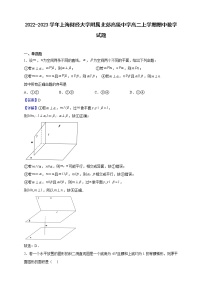 2022-2023学年上海财经大学附属北郊高级中学高二上学期期中数学试题（解析版）