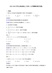 2022-2023学年上海市松江二中高一上学期期中数学试题（解析版）