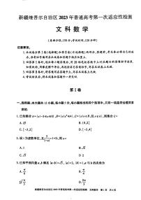 2023届新疆维吾尔自治区普通高考高三下学期3月第一次适应性检测数学文PDF版含答案