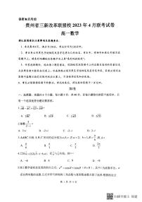 2023贵州省三新改革联盟四月联考高一数学试卷及参考答案