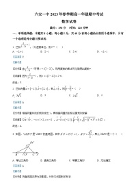 精品解析：安徽省六安第一中学2022-2023学年高一下学期期中考试数学试题（解析版）
