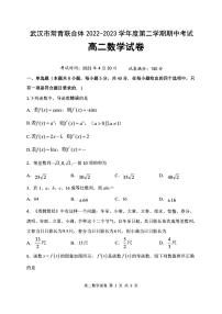 湖北省武汉市常青联合体2022-2023高二下学期期中考试数学试卷+答案