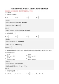 2023-2024学年江苏省高一上学期入学分班考数学试卷02(测试范围：初中衔接知识点，集合与常用逻辑用语，不等式)（解析版）