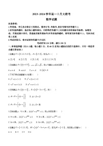 山东省泰安市肥城市第一高级中学2023-2024学年高一上学期10月月考数学试题