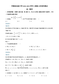 河南省实验中学2022-2023学年高一数学上学期期中试题（Word版附解析）