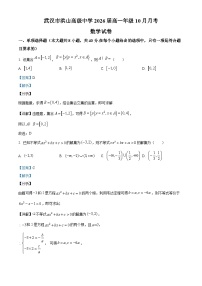 湖北省武汉市洪山高级中学2023-2024学年高一数学上学期10月月考试题（Word版附解析）