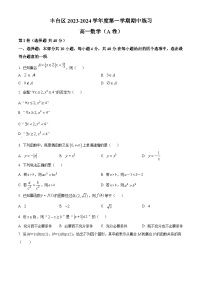 北京市丰台区2023-2024学年高一数学上学期期中考试试卷（A卷）（Word版附解析）