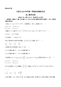 浙江省宁波市2024届高三上学期一模（期中）数学试题（Word版附答案）