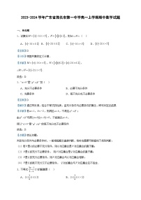 2023-2024学年广东省茂名市第一中学高一上学期期中数学试题含答案