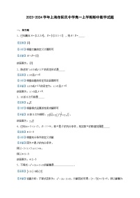 2023-2024学年上海市回民中学高一上学期期中数学试题含答案