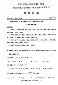 湖北省武汉市部分学校2023-2024学年高一上学期期中调研考试数学试卷及参考答案