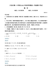 云南省开远市第一中学2023-2024学年高一上学期期中考试数学试题（Word版附解析）