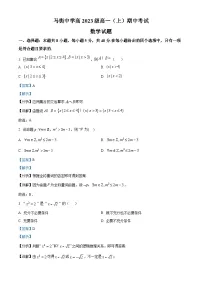 四川省泸州市合江县马街中学2023-2024学年高一上学期期中数学试题（Word版附解析）