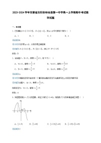 2023-2024学年甘肃省庆阳市华池县第一中学高一上学期期中考试数学试题含答案