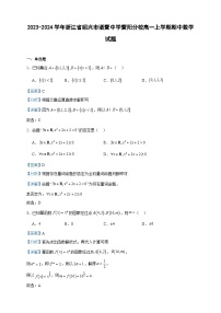 2023-2024学年浙江省绍兴市诸暨中学暨阳分校高一上学期期中数学试题含答案