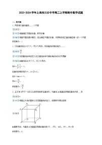 2023-2024学年上海市川沙中学高二上学期期中数学试题含答案