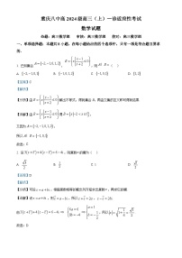重庆市第八中学2024届高三上学期一诊适应性考试数学试题（Word版附解析）