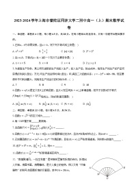 2023-2024学年上海市普陀区同济大学二附中高一（上）期末数学试卷（含解析）