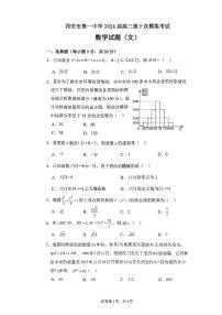 陕西省西安市第一中学2024届高三第十次模拟考试数学（文）试题