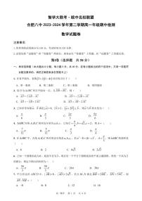 安徽智学大联考·皖中名校联盟2024年高一下学期期中检测数学试卷及参考答案