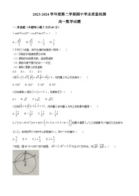 山东省临沂市莒南县2023-2024学年高一下学期期中学业质量检测数学试题(无答案)