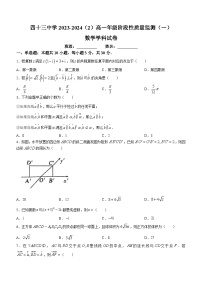 天津市南开区第四十三中学2023-2024学年高一下学期期中考试数学试卷(无答案)