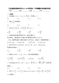 江苏省海安高级中学2023-2024学年高一下学期期中考试数学试卷(含答案)