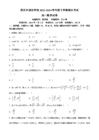 湖北省武汉外国语学校2023-2024学年高一下学期期末考试数学试卷(无答案)