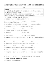 山东省青岛第九中学2024-2025学年高一上学期10月阶段检测数学试卷(无答案)