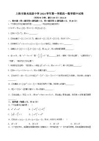 上海市继光高级中学2024-2025学年高一上学期期中考试数学试卷(无答案)