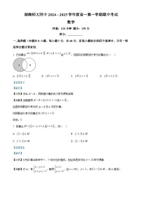 湖南省湖南师范大学附属中学2024-2025学年高一上学期期中考试数学试卷（Word版附解析）