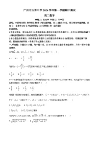 广东省广州市玉岩中学2024-2025学年高二上学期期中考试数学试卷(无答案)