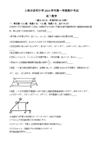 上海市崇明中学2024-2025学年高二上学期期中考试数学试卷(无答案)