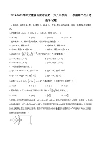 2024-2025学年安徽省合肥市合肥一六八中学高一上学期第二次月考数学试题（含答案）